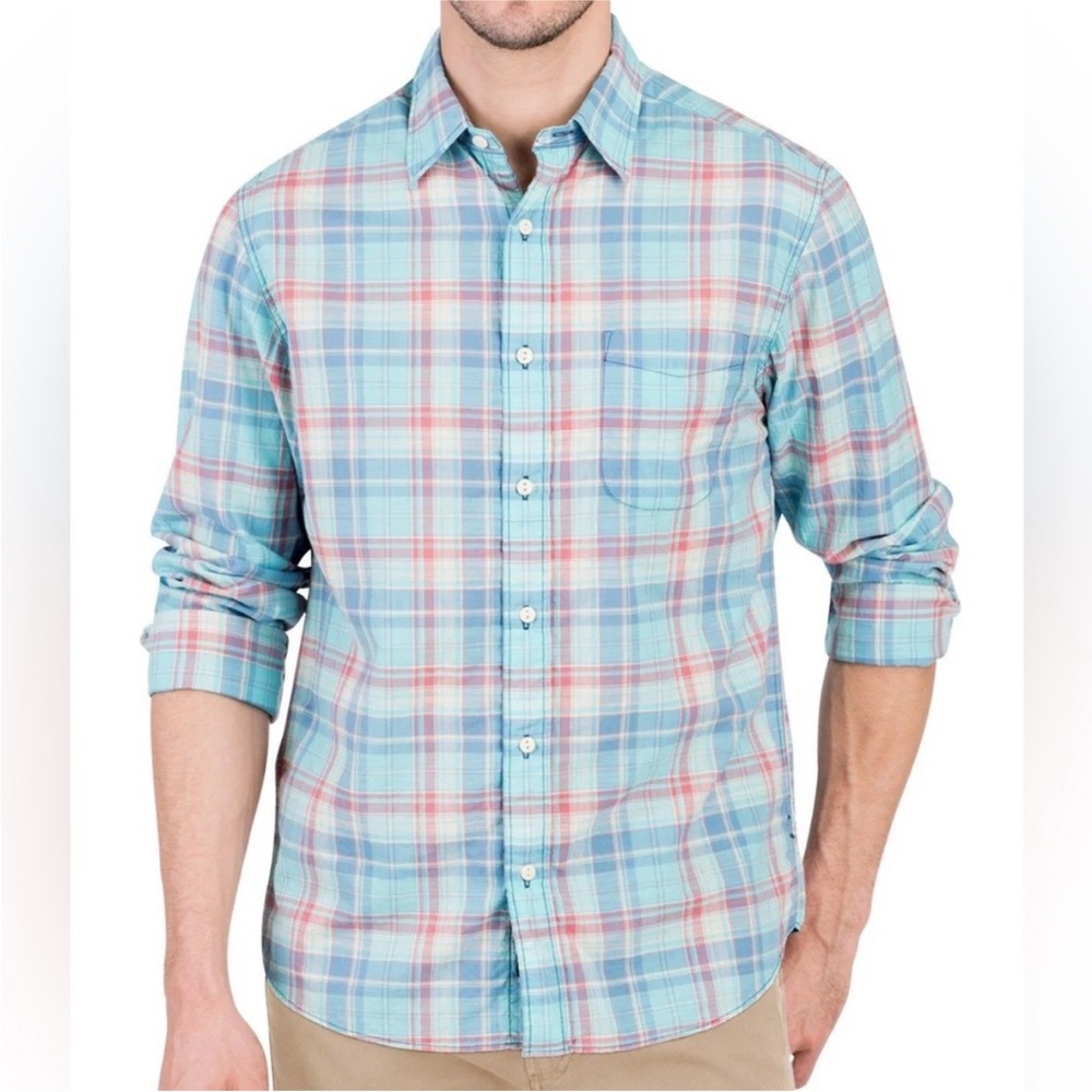 Faherty‎ || Ventura Button Down Shirt Turquoise Plaid Medium